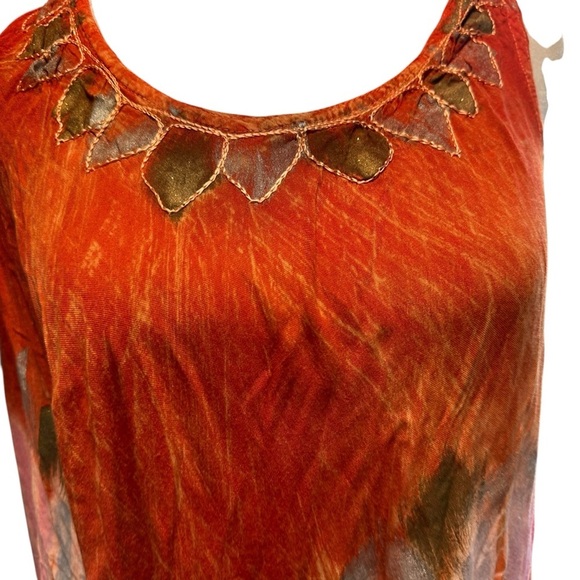 Kohinoor women's one size sleeveless orange tie dye asymmetrical dress - Picture 4 of 6